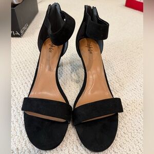 Style & Co. Black Suede Open-Toe Ankle-Strap Heels